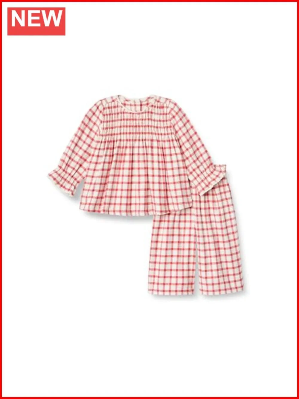 Toddler Baby Flannel Set Smocked Bodice Lace Trim Long Sleeve